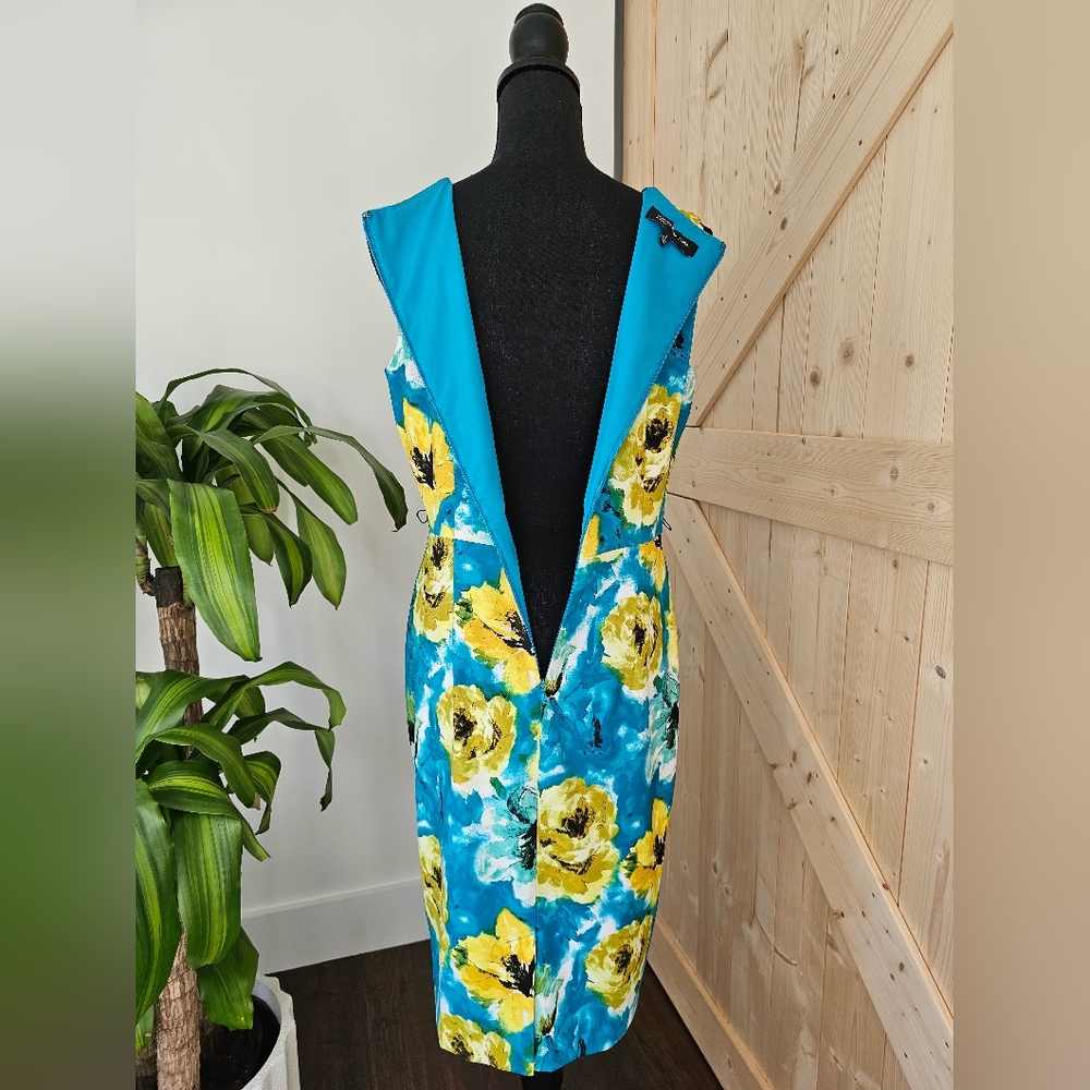 JONES NEW YORK Size 6 Women's Blue‎ And Yellow Floral Sleeveless Midi Dress - Picture 5 of 8